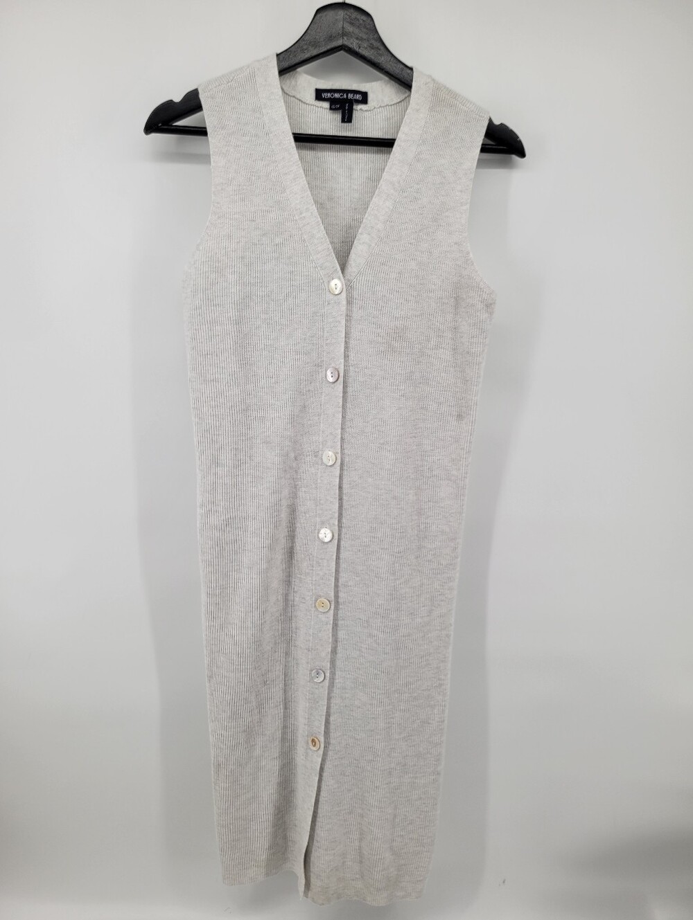 Veronica Beard ribbed-knit button-front midi dress in a heathered light gray XS